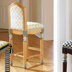 Parchment Check Underpinnings Bar Stool With Back|MacKenzie-Childs Sale