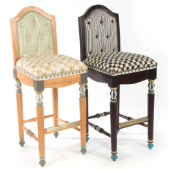 Parchment Check Underpinnings Bar Stool With Back|MacKenzie-Childs Sale