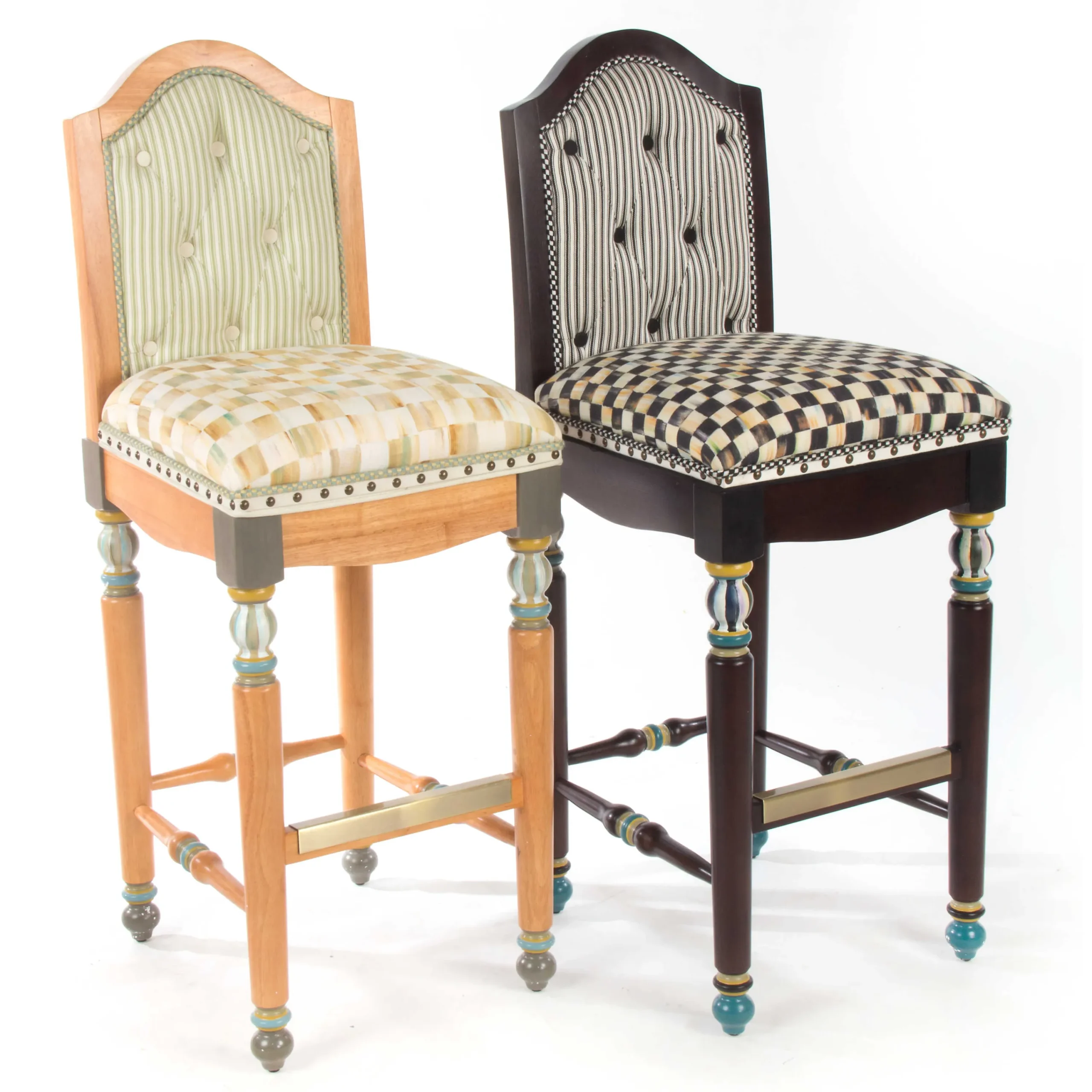 Parchment Check Underpinnings Bar Stool With Back|MacKenzie-Childs Sale