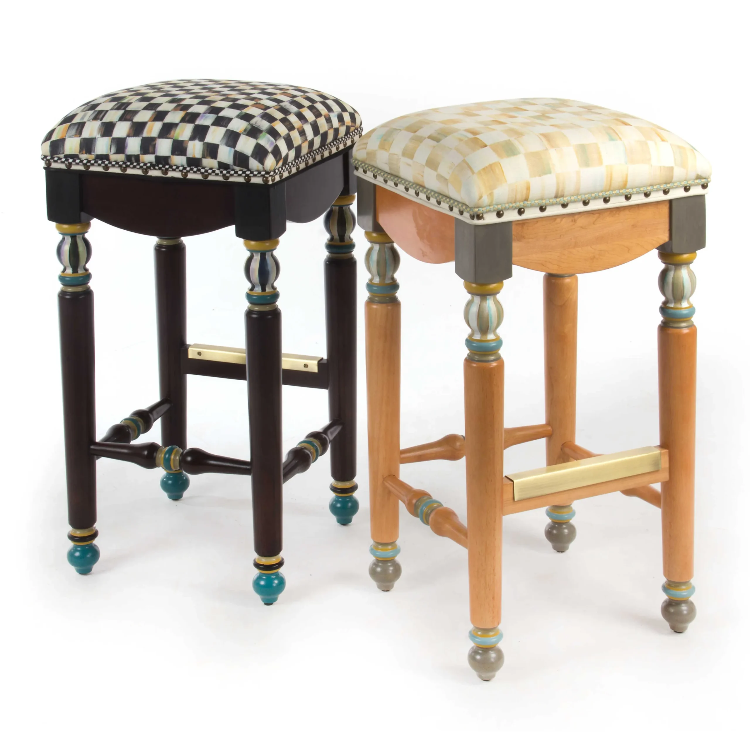 Parchment Check Underpinnings Bar Stool|MacKenzie-Childs Clearance