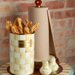 Parchment Check Wood Paper Towel Holder|MacKenzie-Childs New