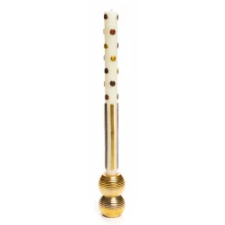 Ribbed Double Sphere Candle Holder - Gold|MacKenzie-Childs Sale