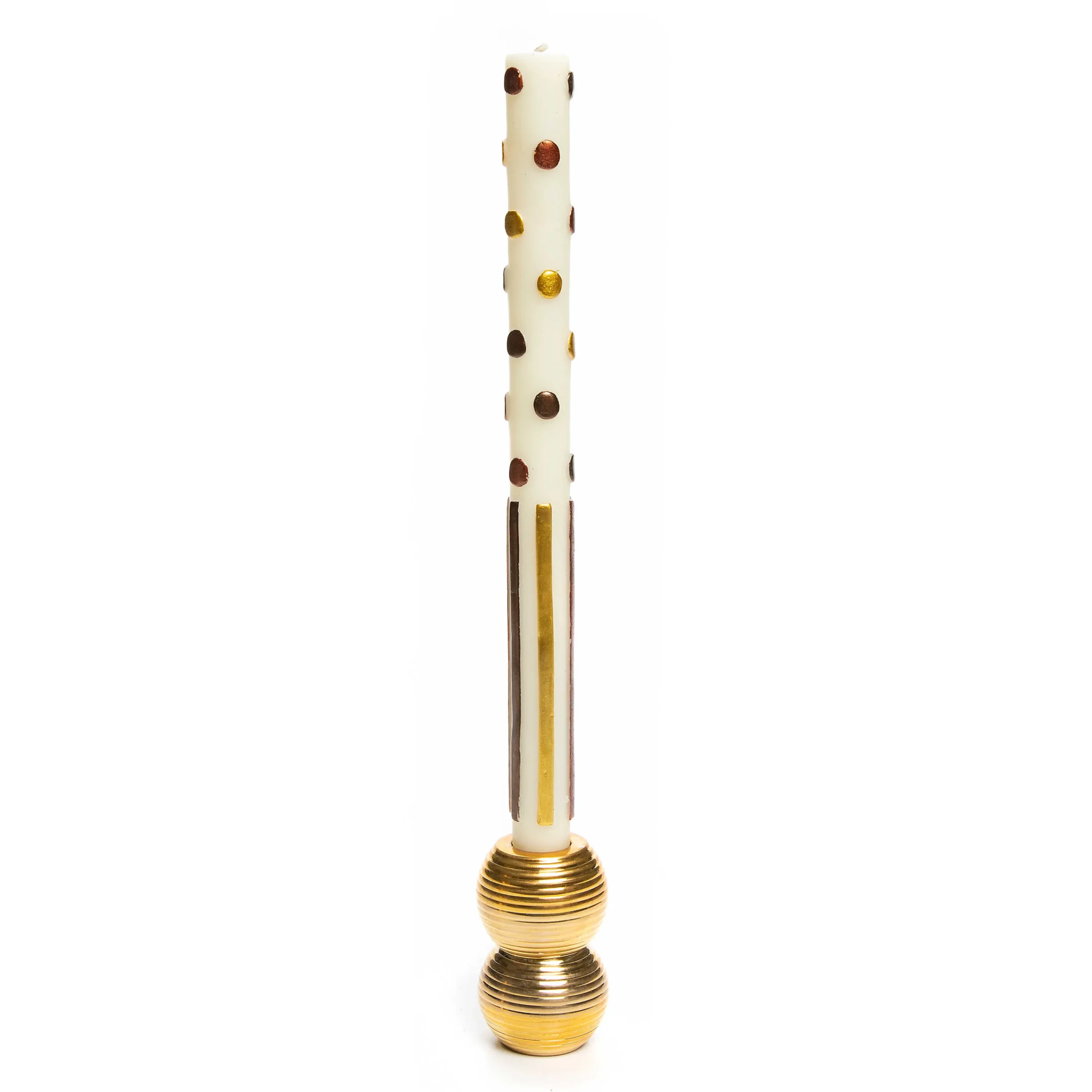Ribbed Double Sphere Candle Holder - Gold|MacKenzie-Childs Sale