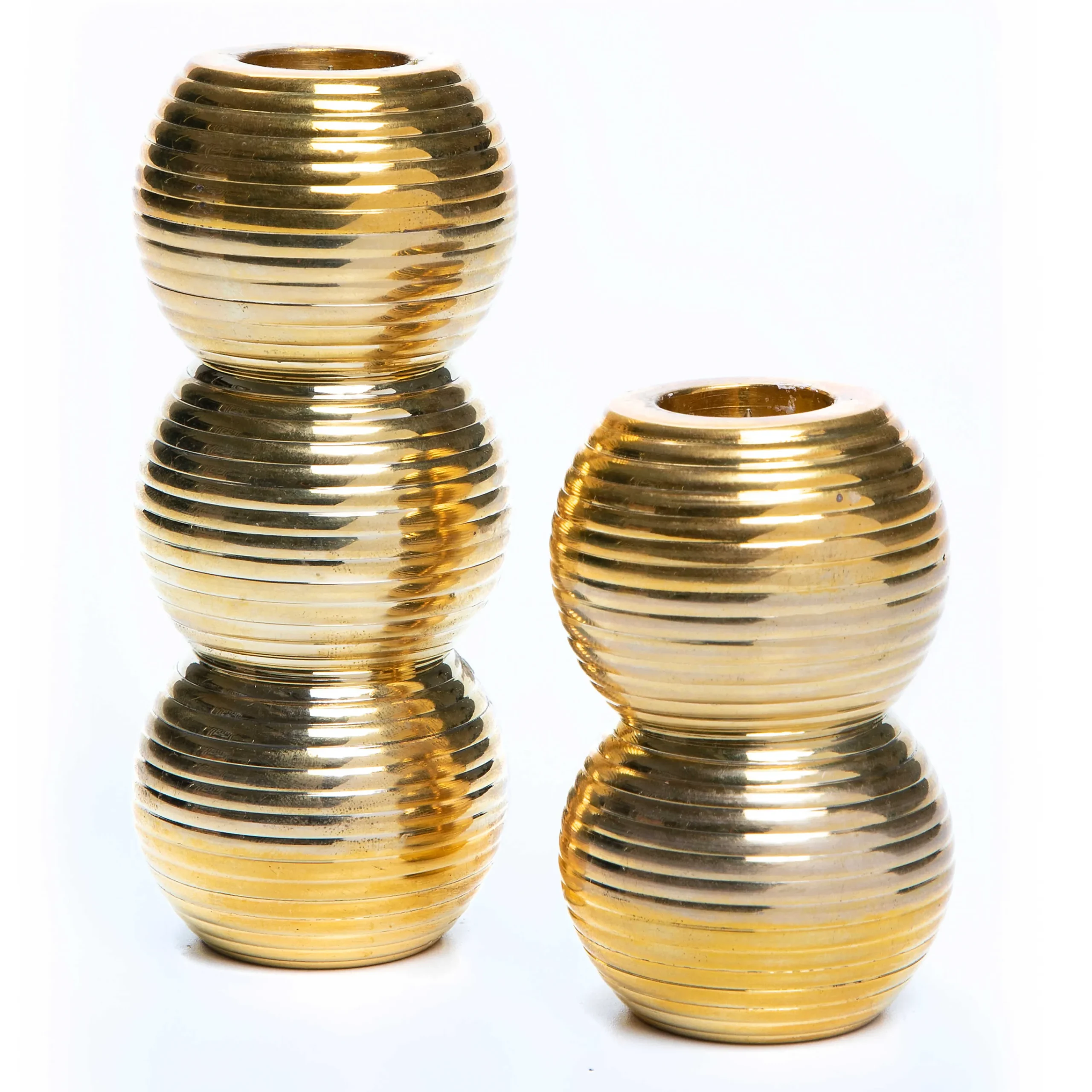 Ribbed Triple Sphere Candle Holder - Gold|MacKenzie-Childs Hot