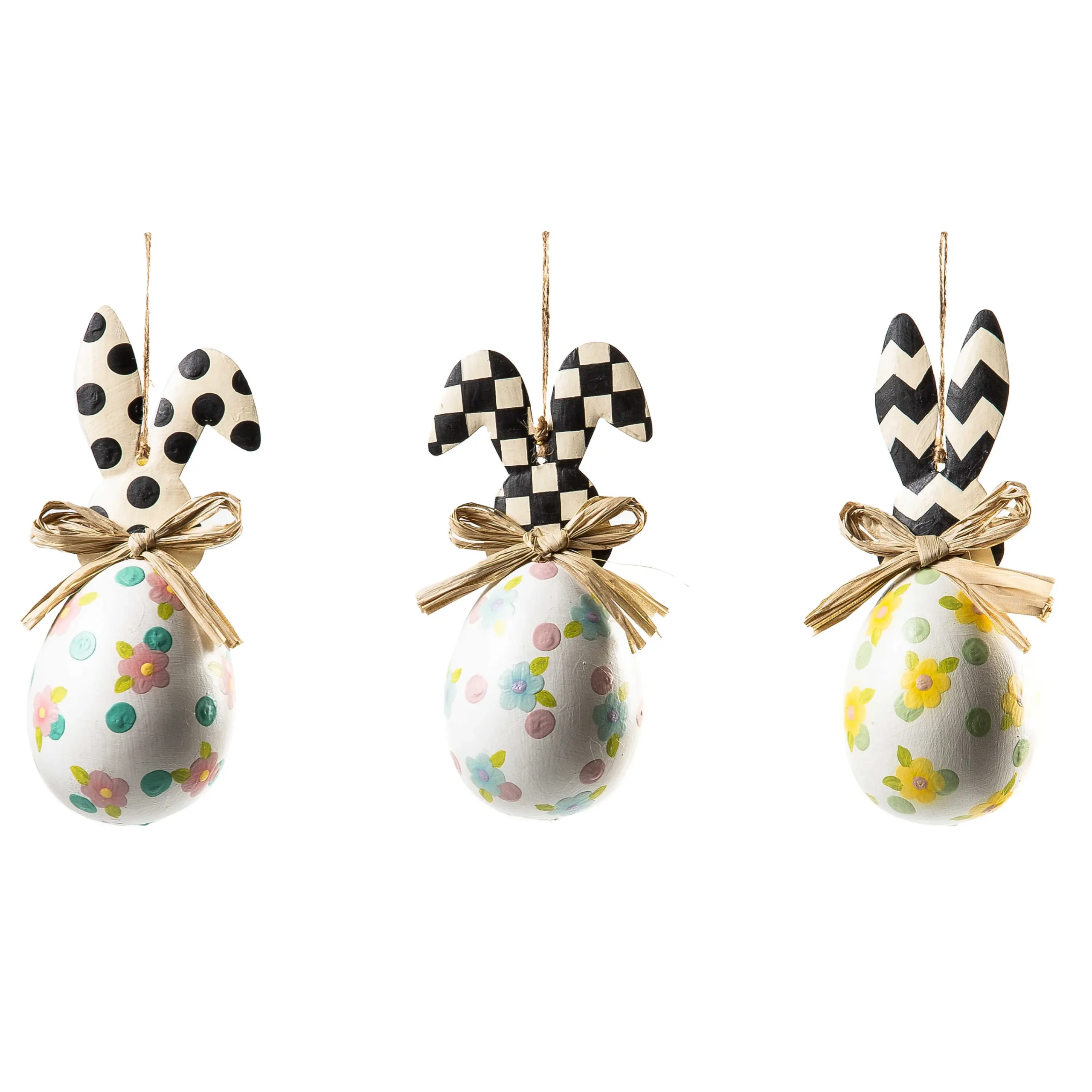 Rose Garden Rabbit Ornaments - Set Of 3|MacKenzie-Childs
