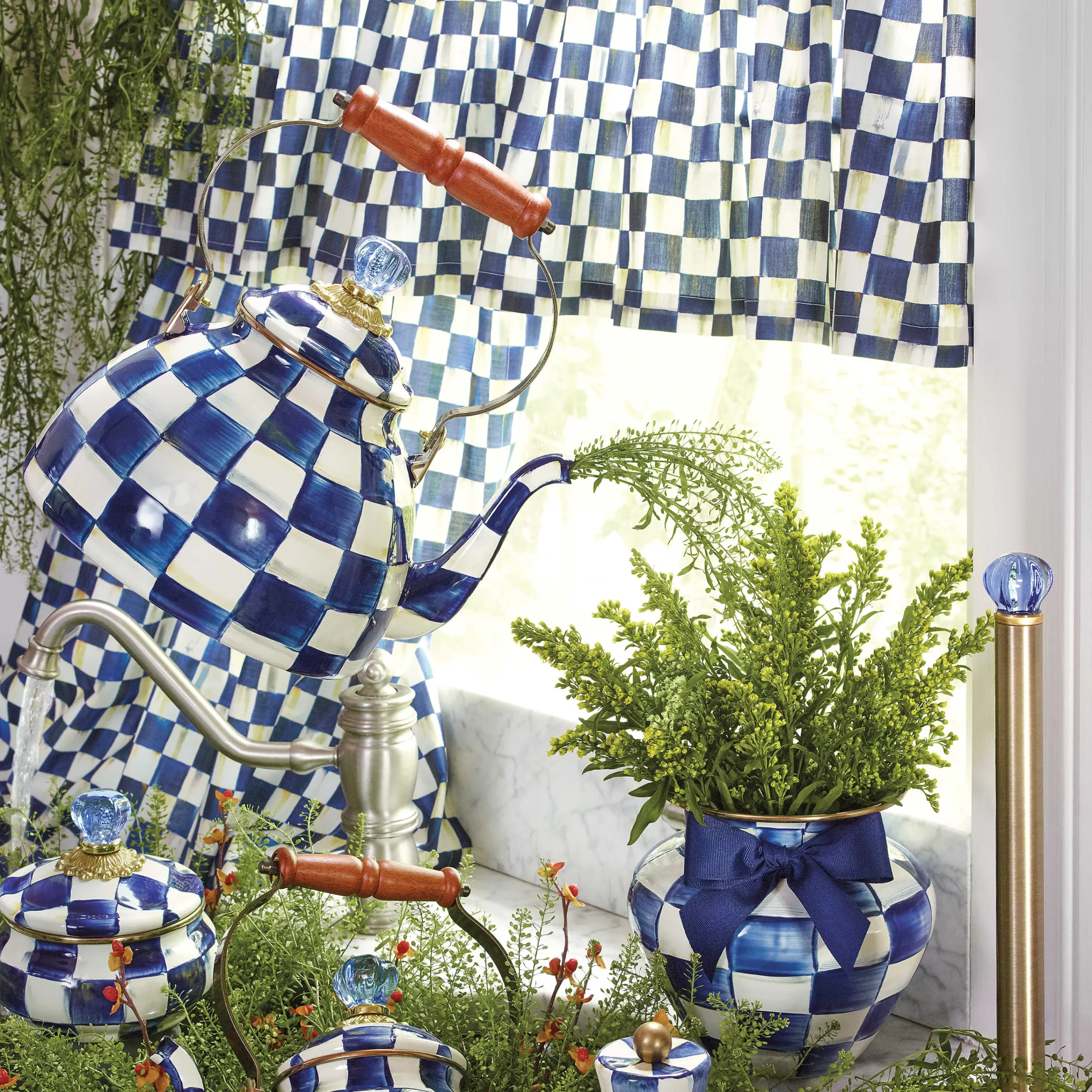 Royal Check Enamel Tea Kettle - 3 Quart|MacKenzie-Childs Outlet