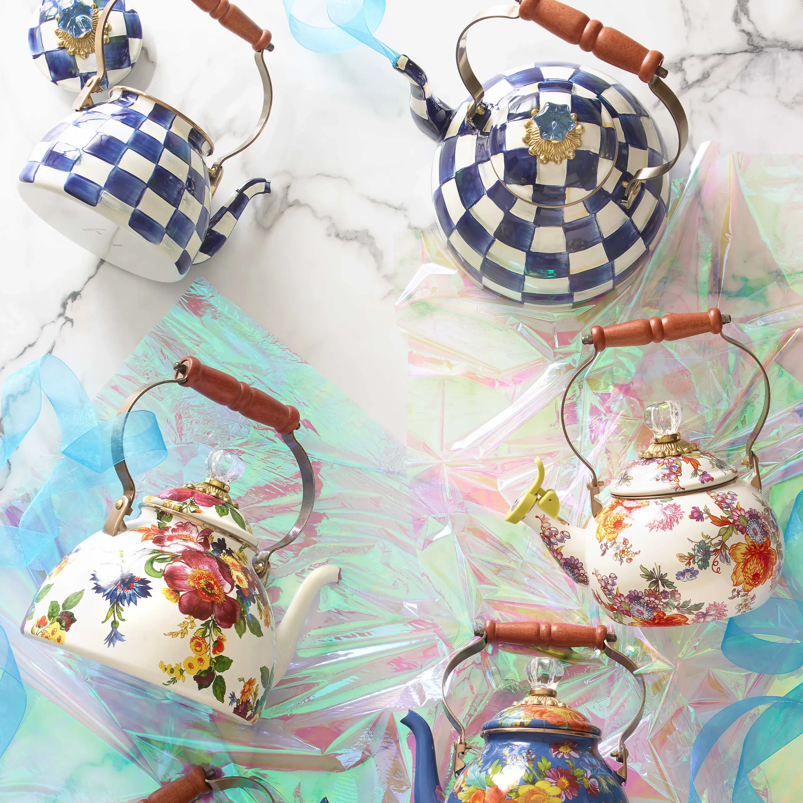 Royal Check Enamel Tea Kettle - 3 Quart|MacKenzie-Childs Outlet