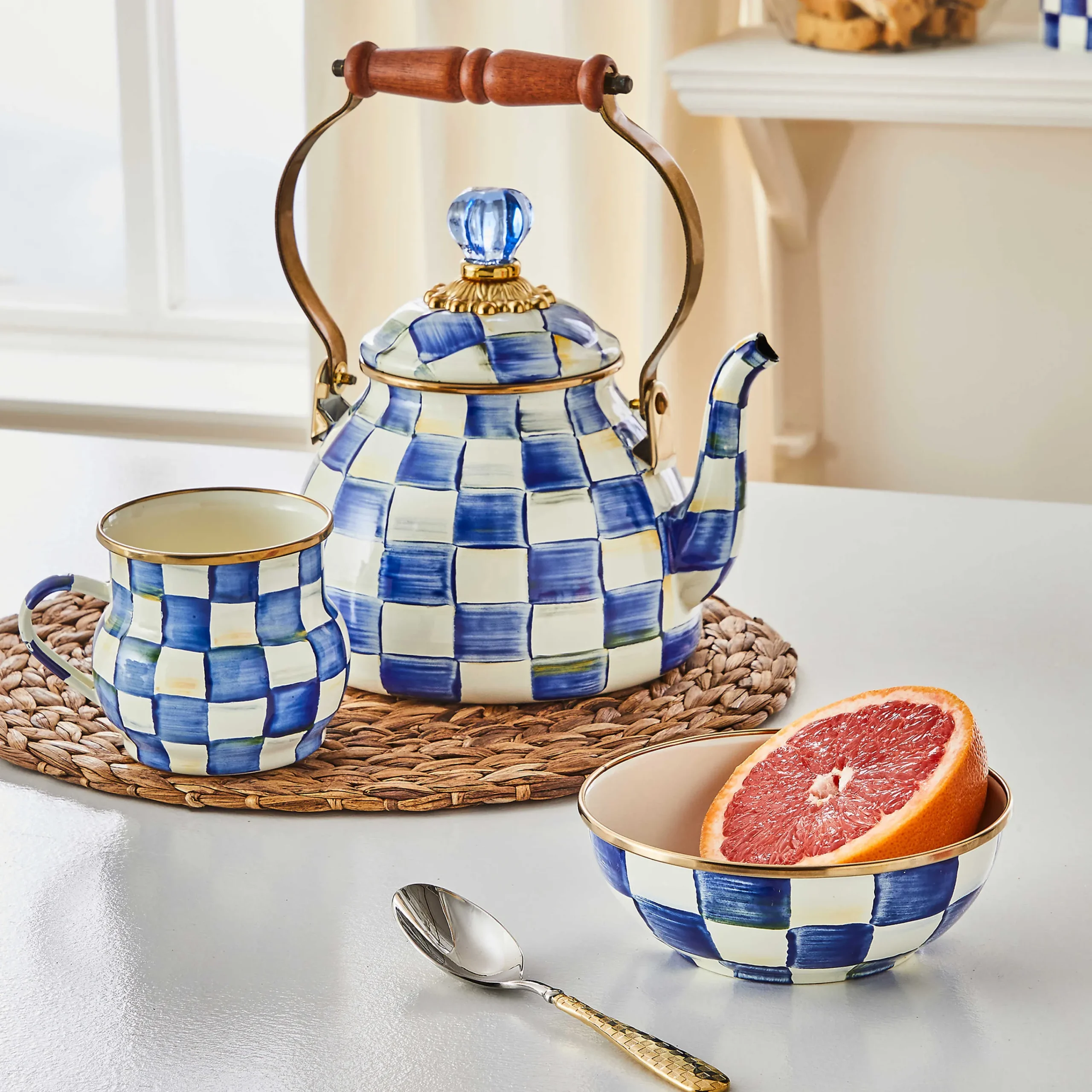 Royal Check Enamel Tea Kettle - 2 Quart|MacKenzie-Childs Hot