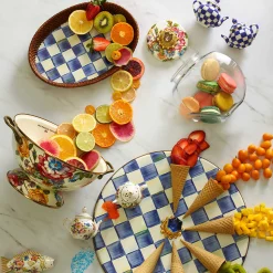 Royal Check Rattan & Enamel Tray - Small|MacKenzie-Childs Online