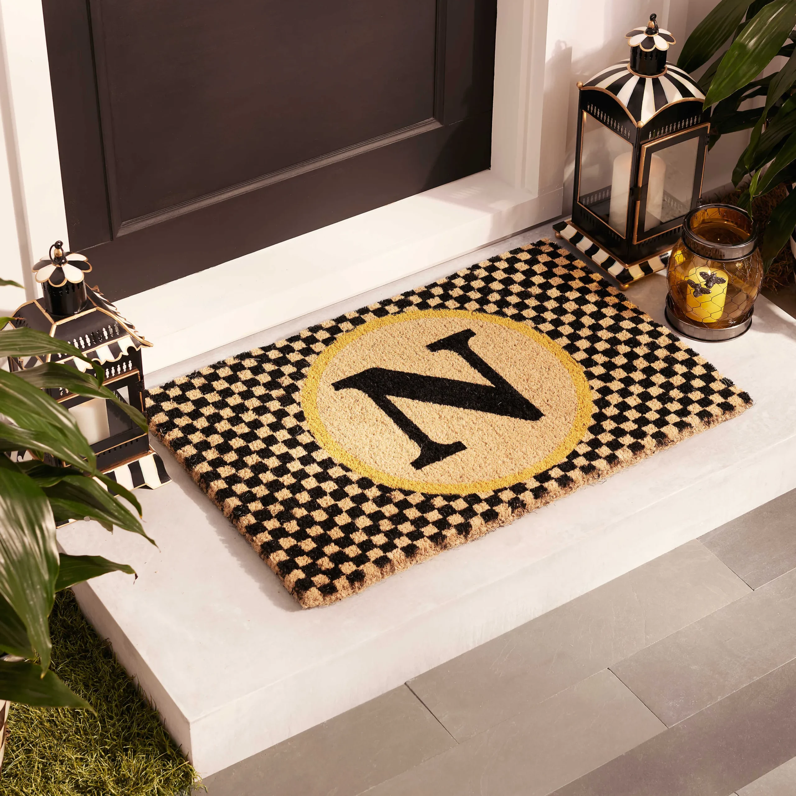 Single Letter Monogrammed Entrance Mat - N|MacKenzie-Childs Outlet