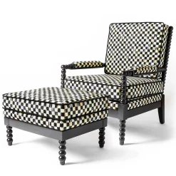 Spindle Check Outdoor Ottoman|MacKenzie-Childs Sale
