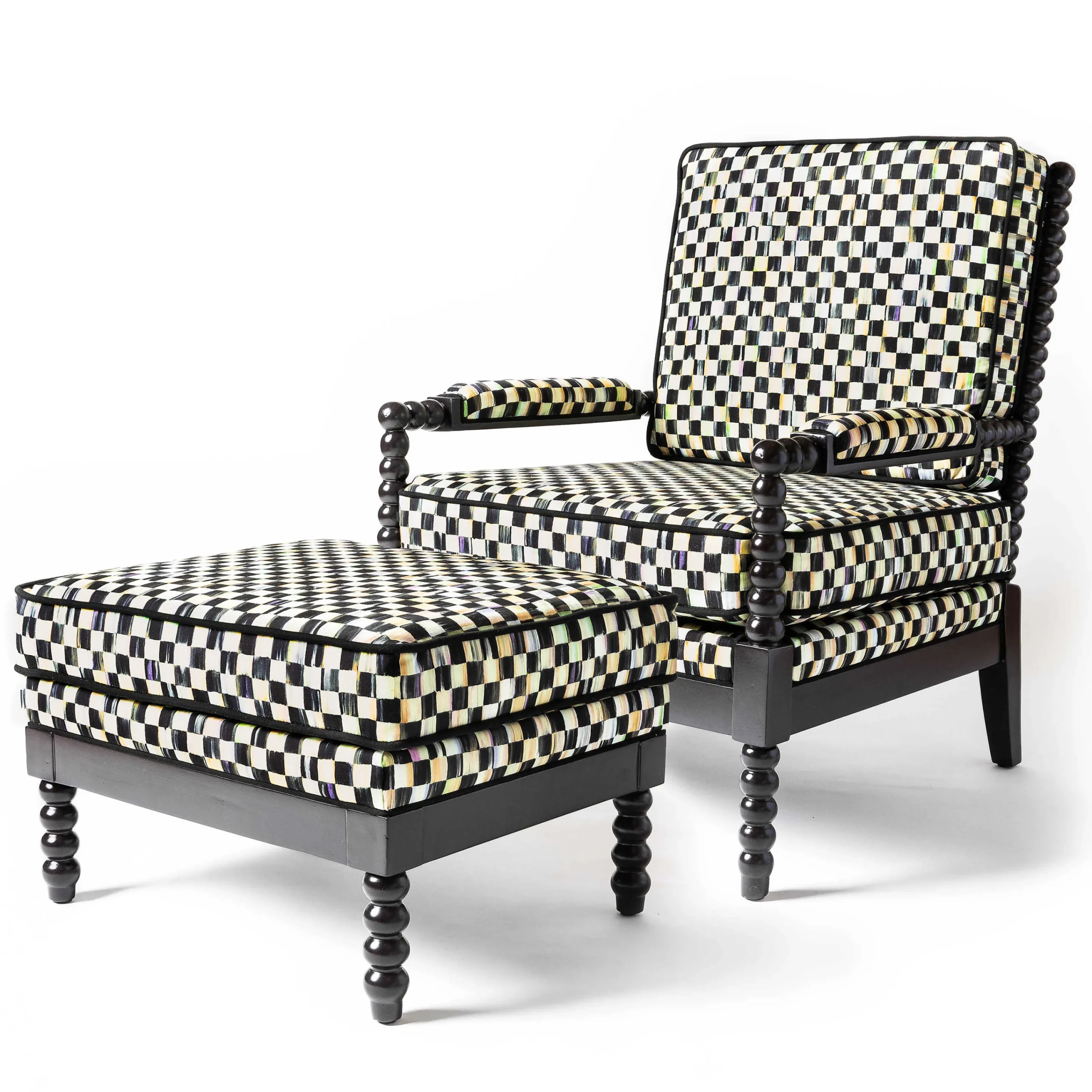 Spindle Check Outdoor Ottoman|MacKenzie-Childs Sale