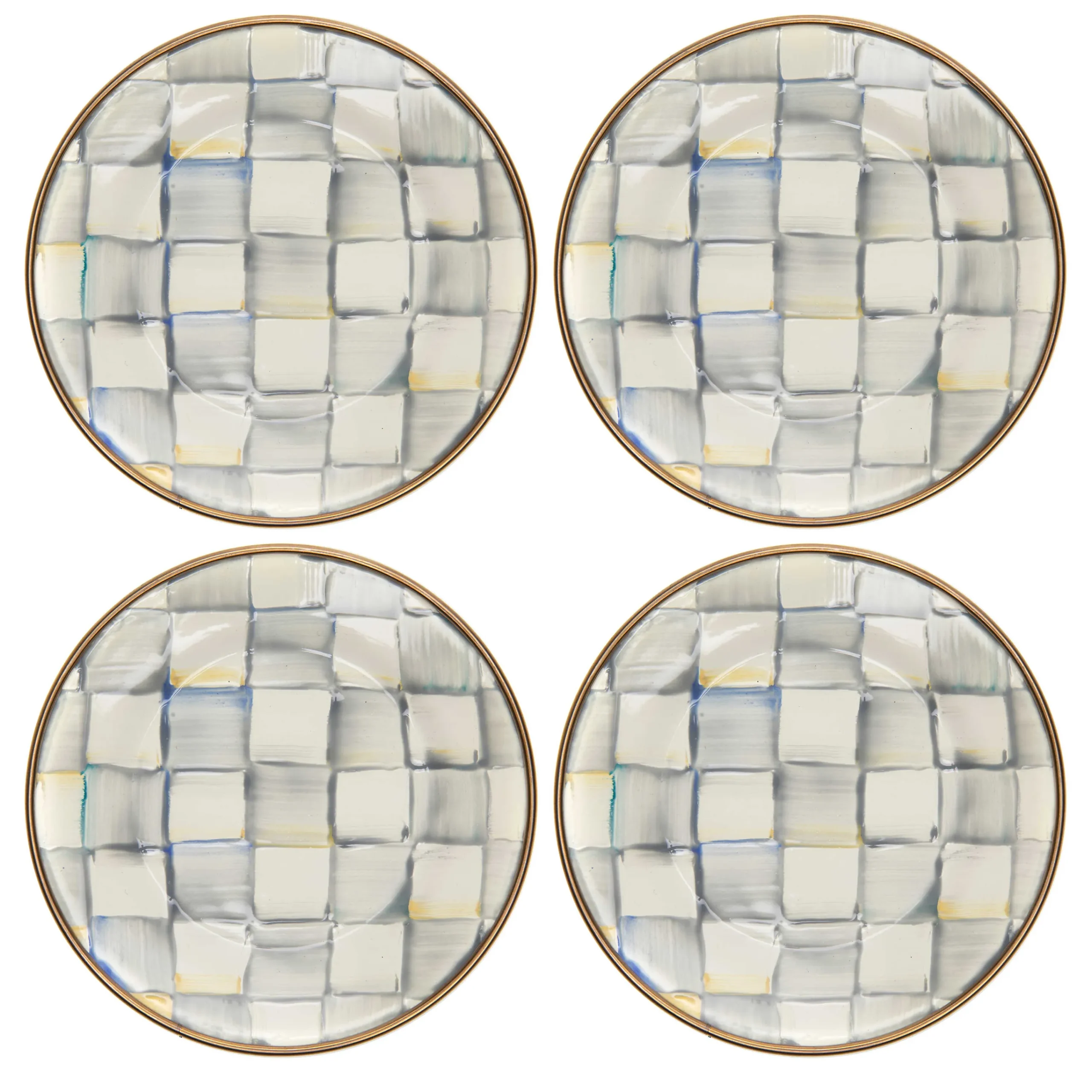 Sterling Check Enamel Appetizer Plates - Set Of 4|MacKenzie-Childs Best