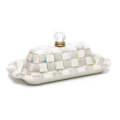 Sterling Check Enamel Butter Box|MacKenzie-Childs Hot
