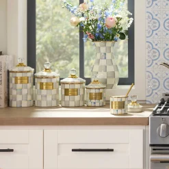Sterling Check Enamel Canister - Small|MacKenzie-Childs Sale