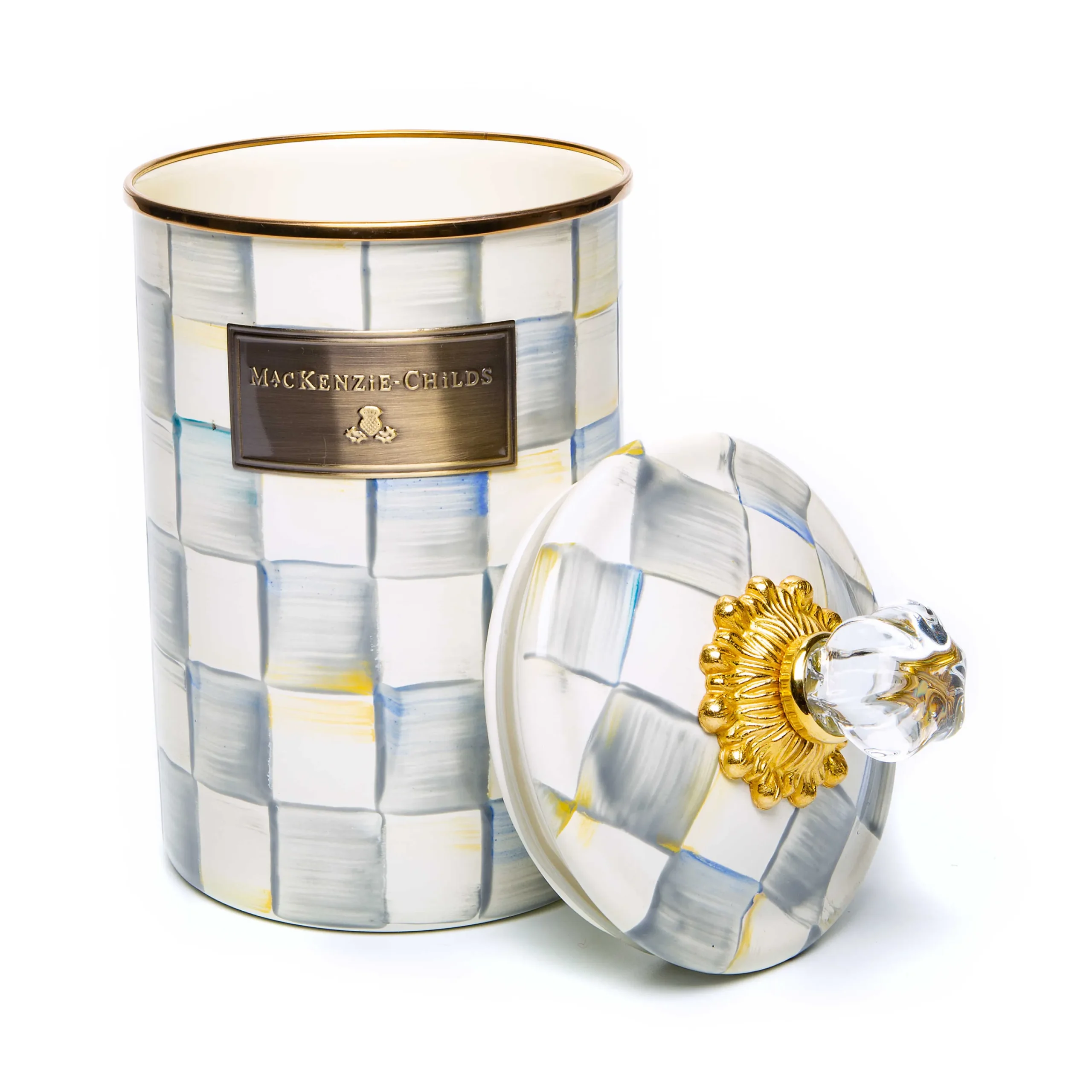 Sterling Check Enamel Canister - Large|MacKenzie-Childs Hot