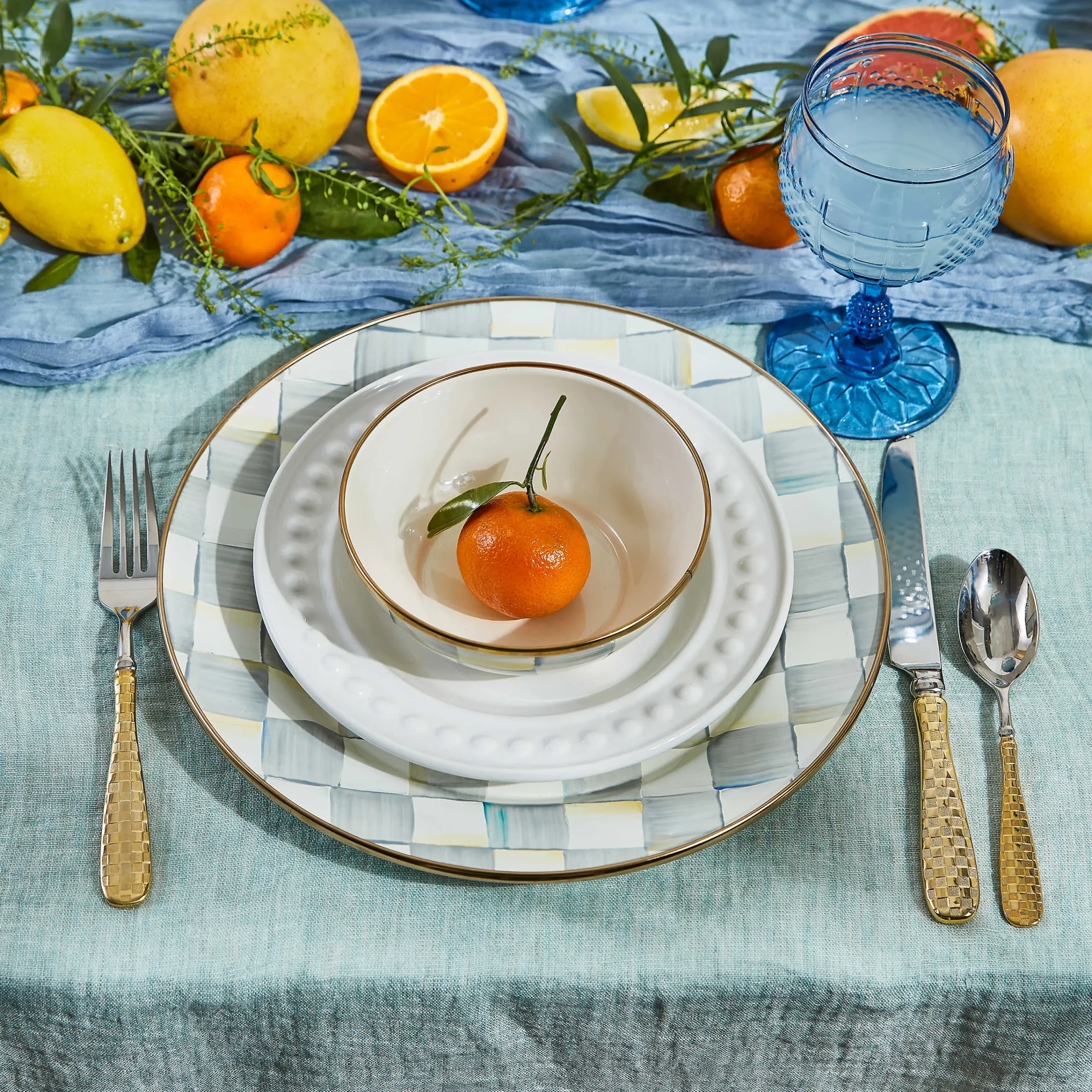 Sterling Check Enamel Everyday Bowl|MacKenzie-Childs Sale
