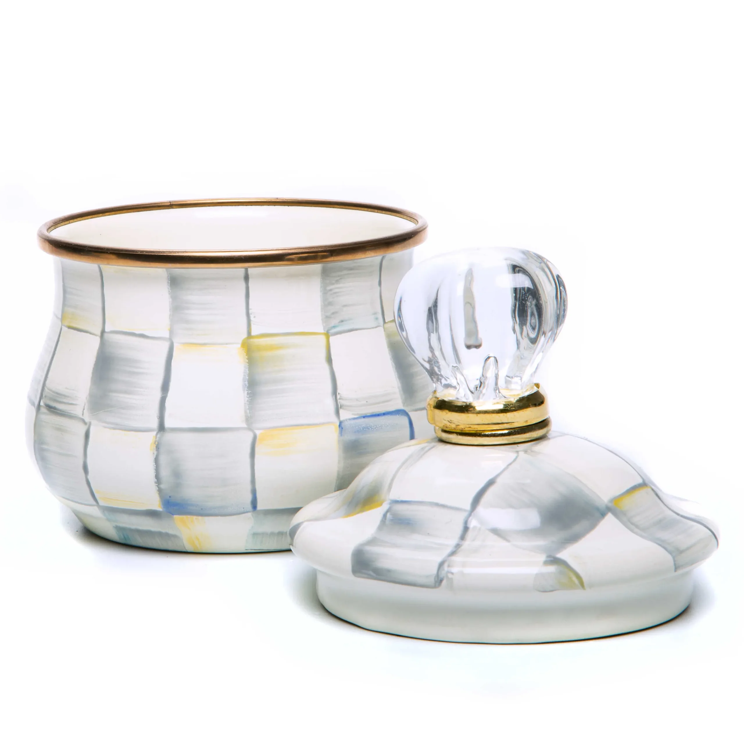 Sterling Check Enamel Lidded Sugar Bowl|MacKenzie-Childs New