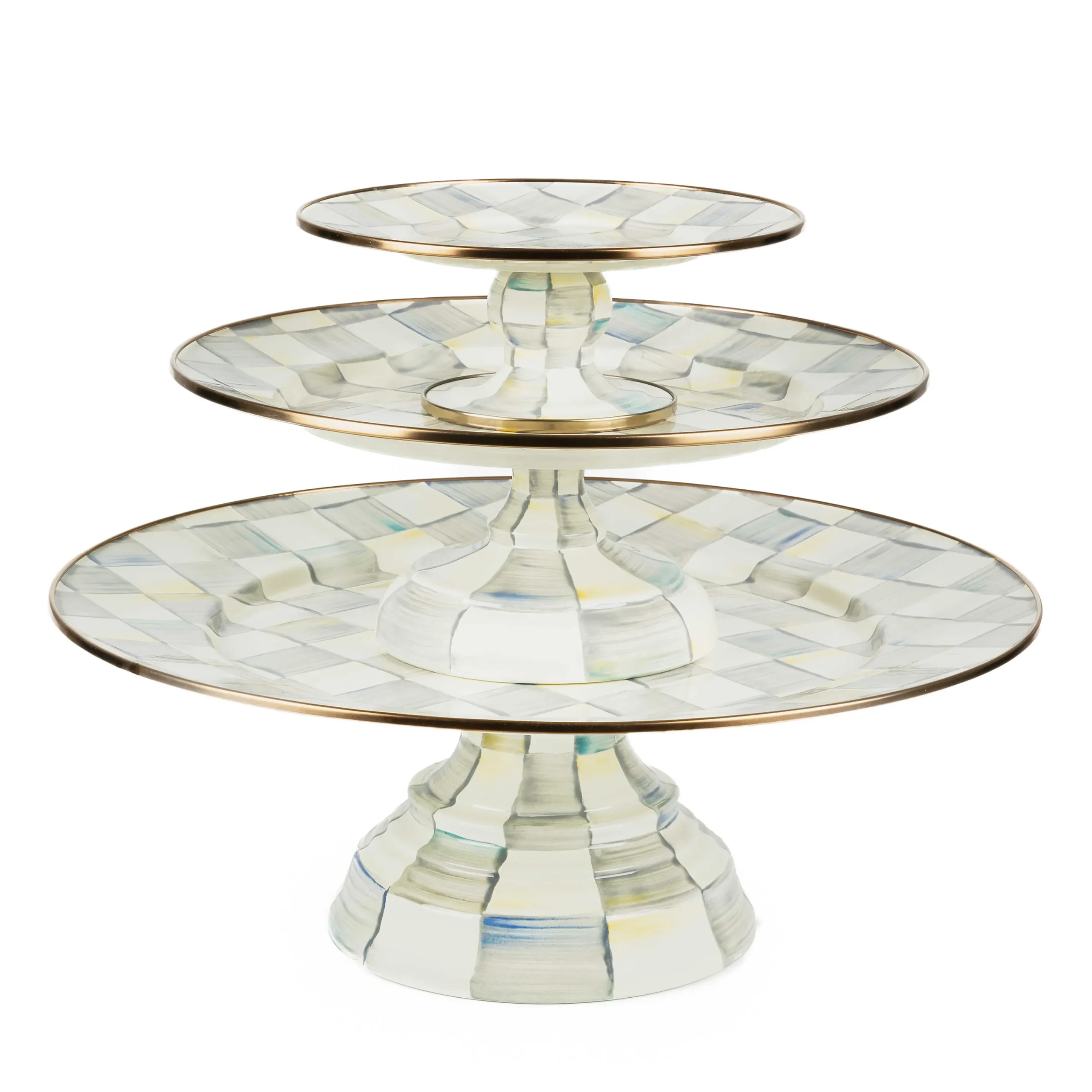 Sterling Check Enamel Pedestal Platter - Large|MacKenzie-Childs Best