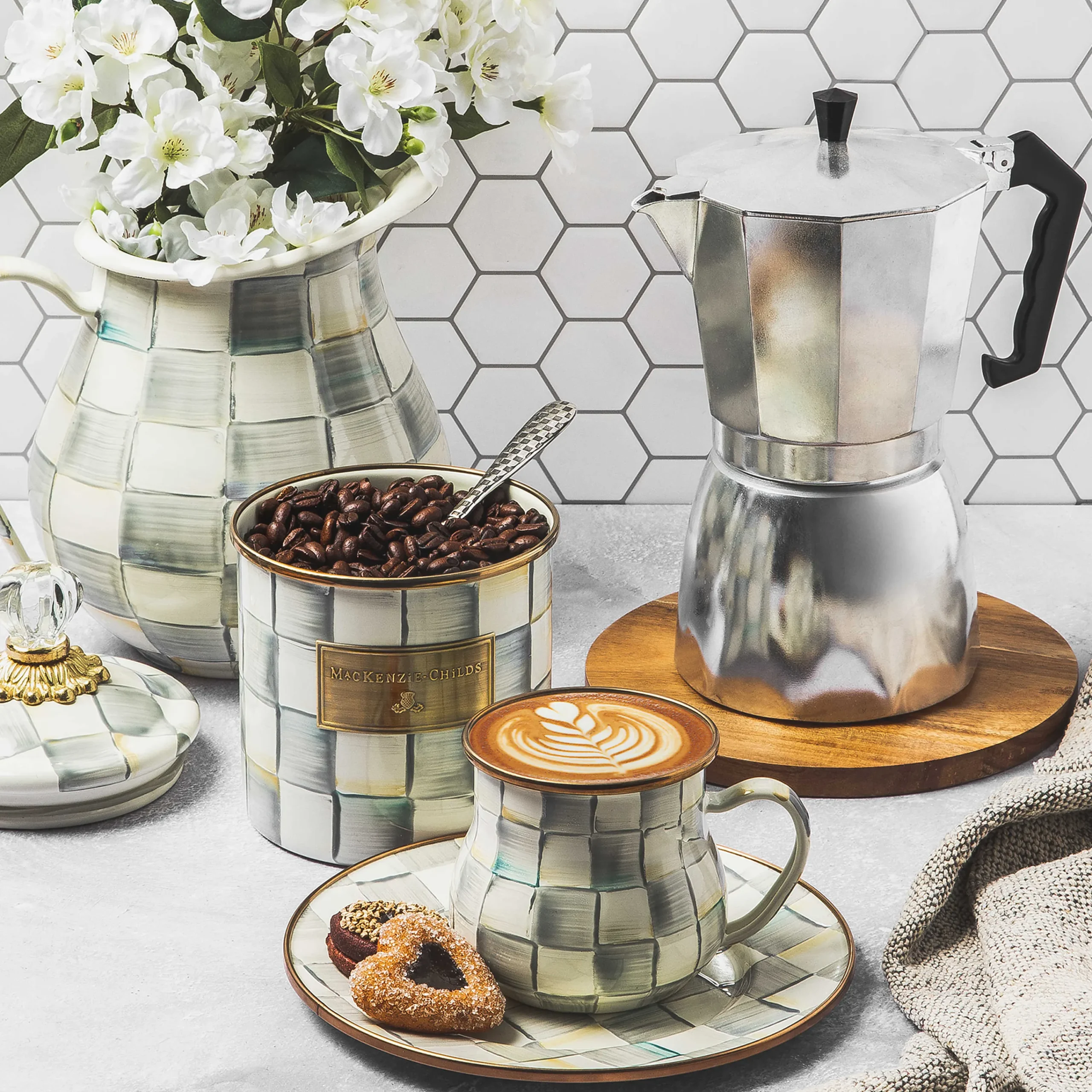 Sterling Check Enamel Pitcher|MacKenzie-Childs Online