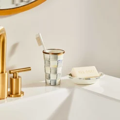 Sterling Check Enamel Soap Dish|MacKenzie-Childs Sale