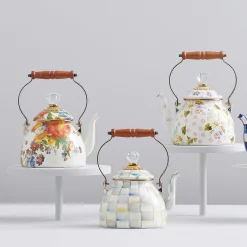 Sterling Check Enamel Tea Kettle - 2 Quart|MacKenzie-Childs