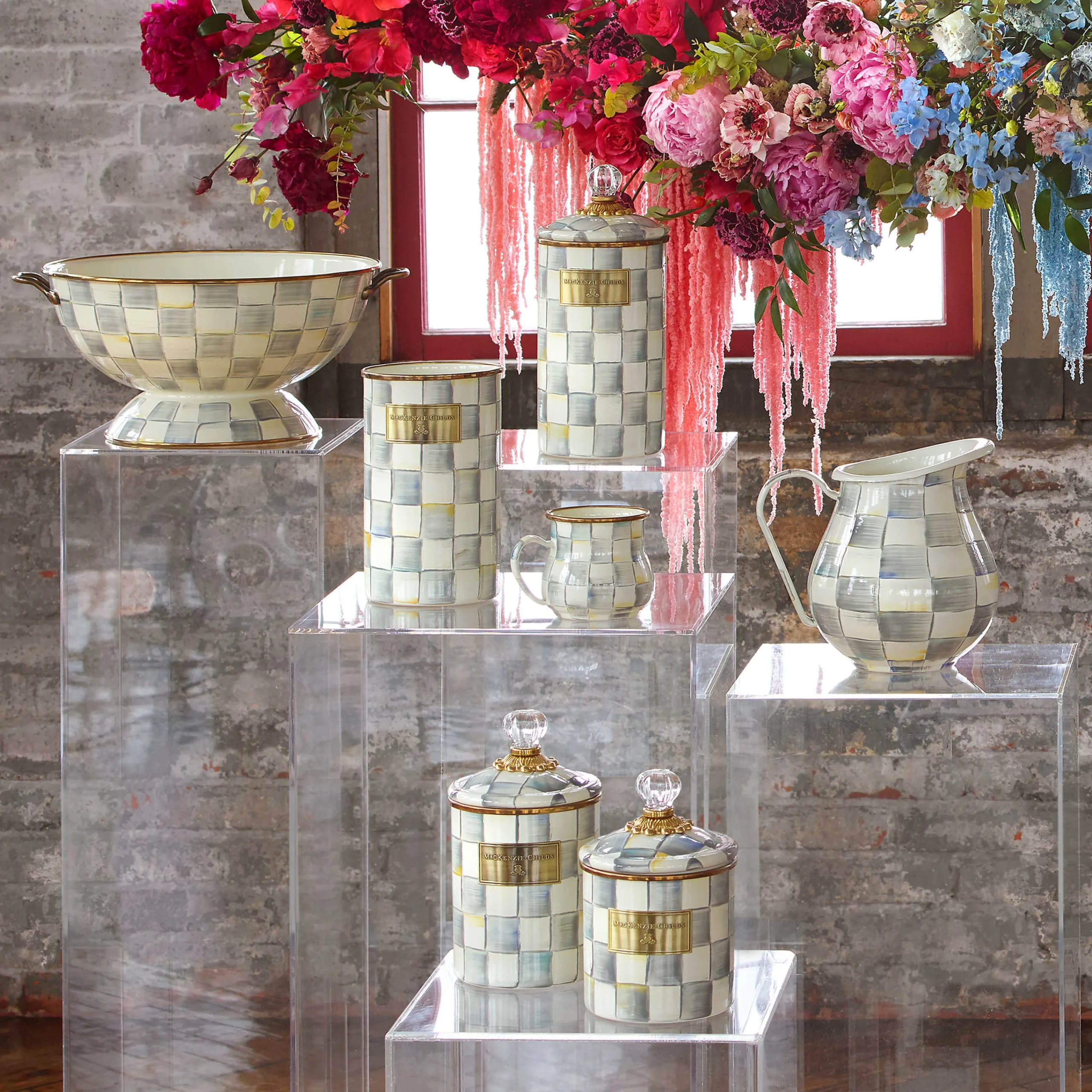 Sterling Check Enamel Utensil Holder|MacKenzie-Childs