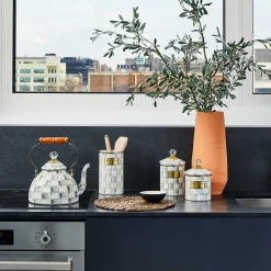 Sterling Check Enamel Utensil Holder|MacKenzie-Childs