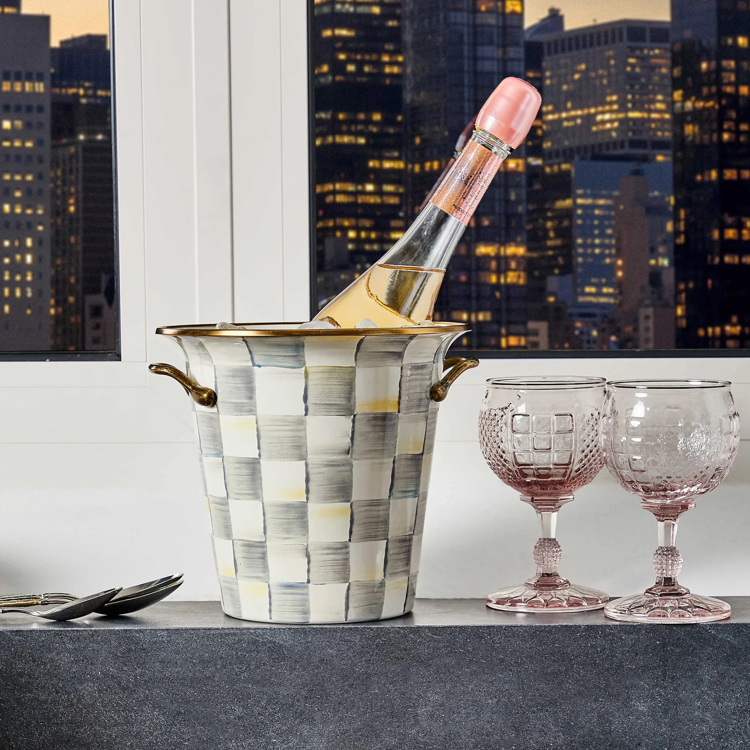 Sterling Check Enamel Wine Cooler|MacKenzie-Childs Outlet