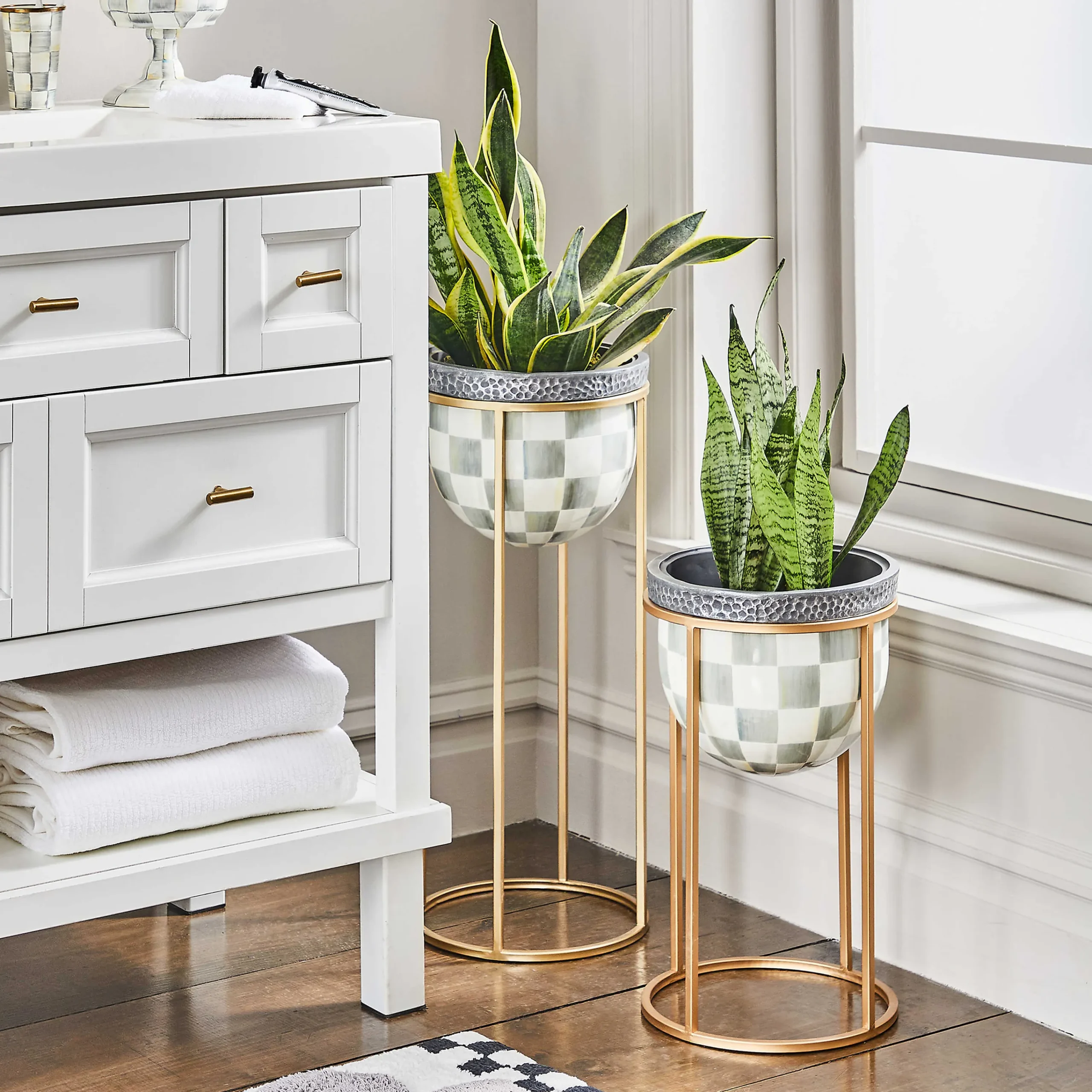 Sterling Check Plant Stand - Short|MacKenzie-Childs New