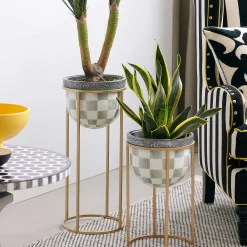 Sterling Check Plant Stand - Short|MacKenzie-Childs New