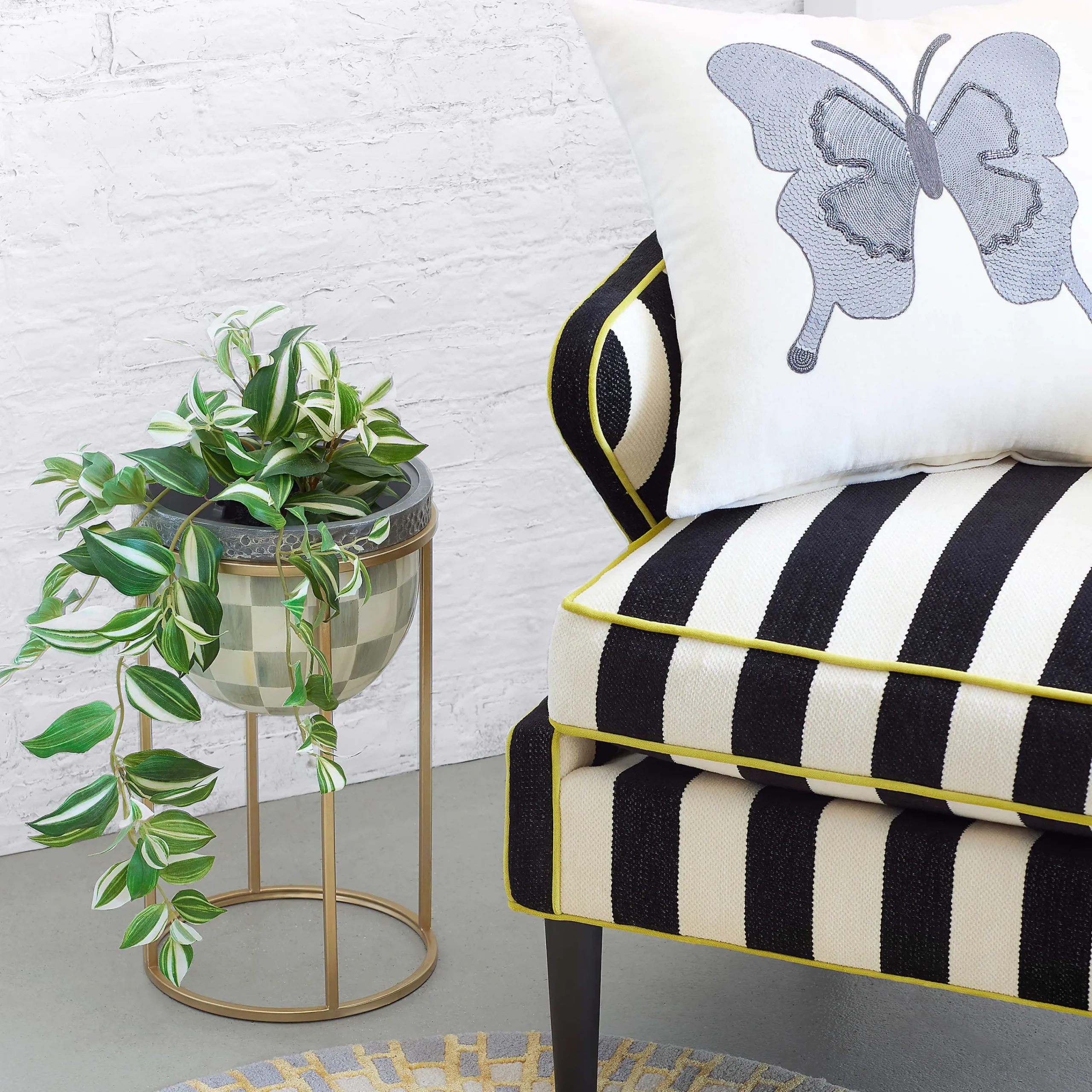 Sterling Check Plant Stand - Short|MacKenzie-Childs New
