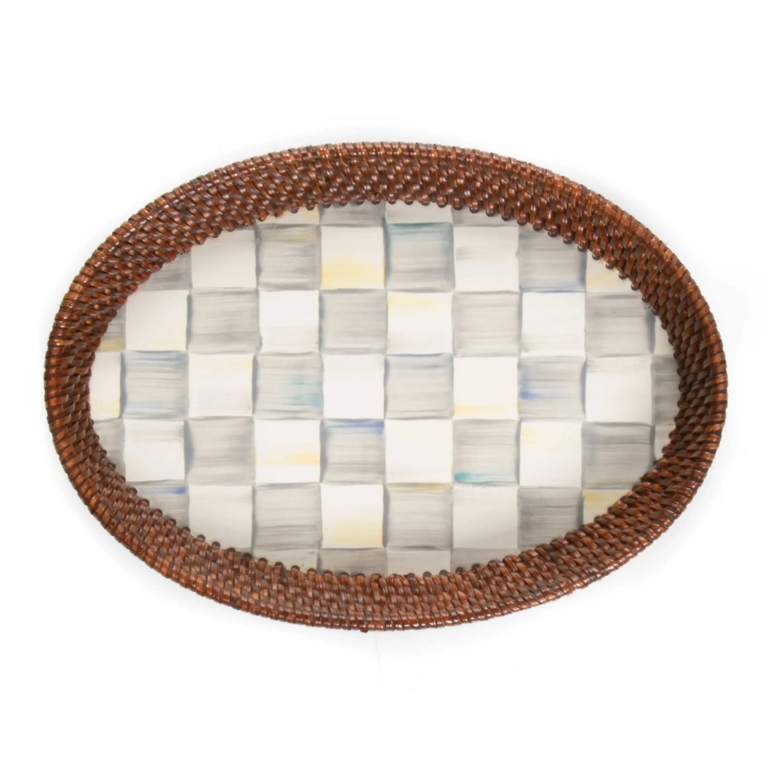 Sterling Check Rattan & Enamel Tray - Small|MacKenzie-Childs Sale