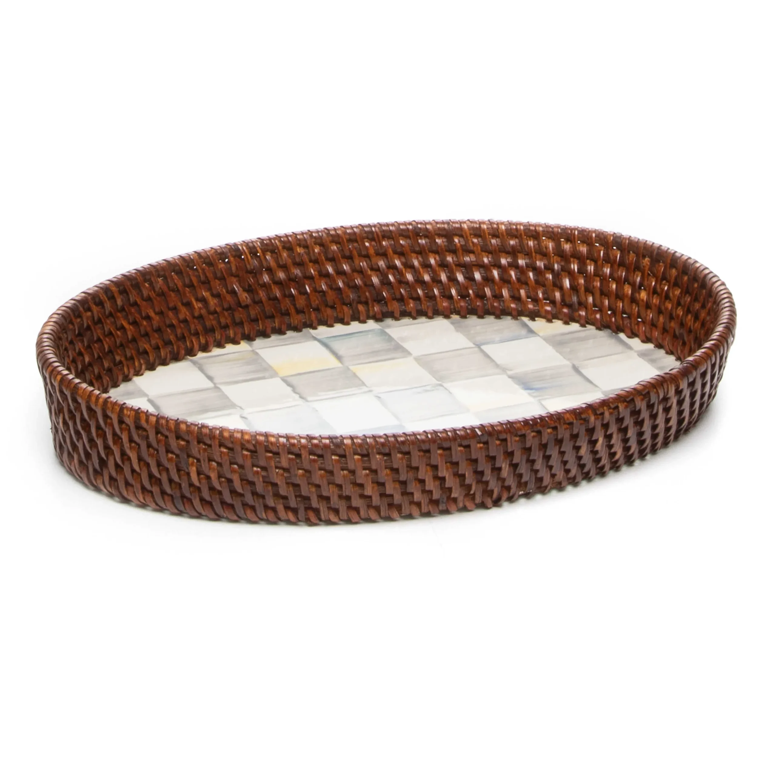 Sterling Check Rattan & Enamel Tray - Small|MacKenzie-Childs Sale