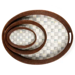 Sterling Check Rattan & Enamel Tray - Large|MacKenzie-Childs Best