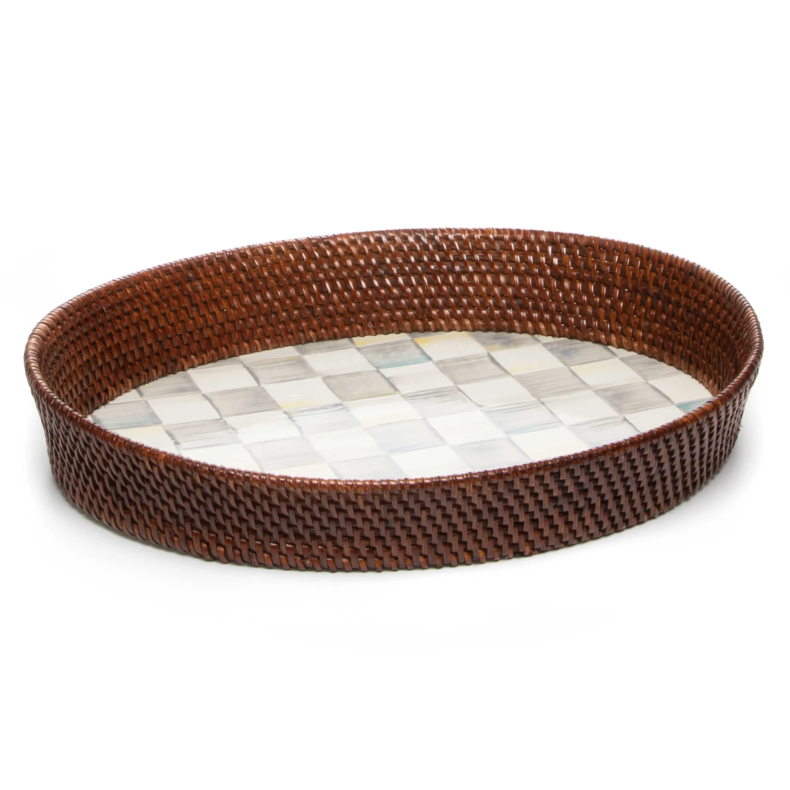 Sterling Check Rattan & Enamel Tray - Large|MacKenzie-Childs Best