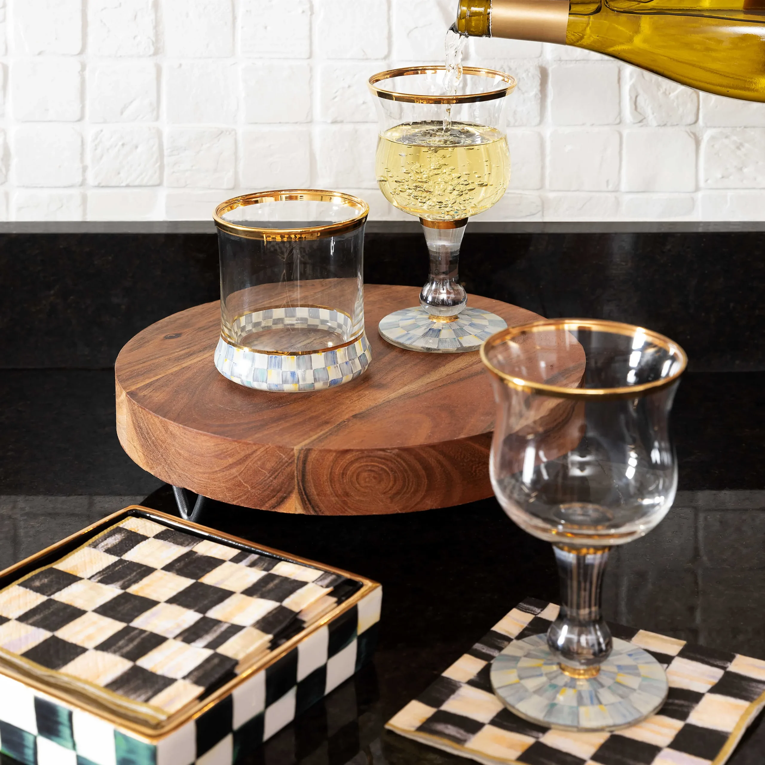 Sterling Check Wine Glass|MacKenzie-Childs Sale