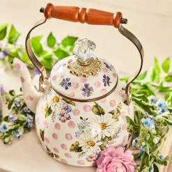 Wildflowers Enamel 2 Qt Tea Kettle - Pink|MacKenzie-Childs Sale