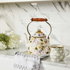 Wildflowers Enamel 2 Qt Tea Kettle - Pink|MacKenzie-Childs Sale