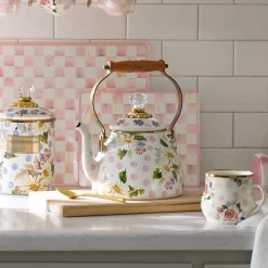 Wildflowers Enamel 2 Qt Tea Kettle - Pink|MacKenzie-Childs Sale