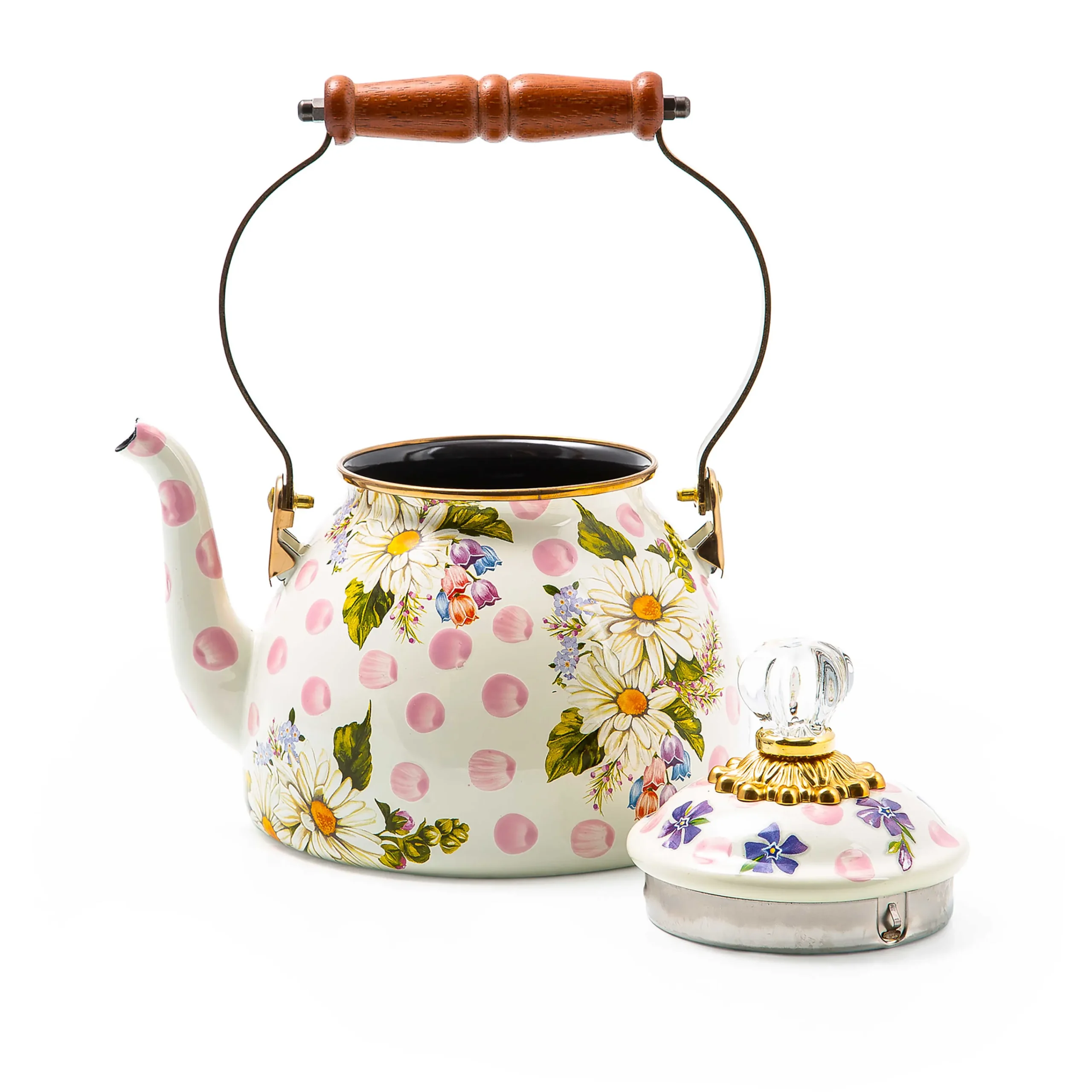 Wildflowers Enamel 2 Qt Tea Kettle - Pink|MacKenzie-Childs Sale