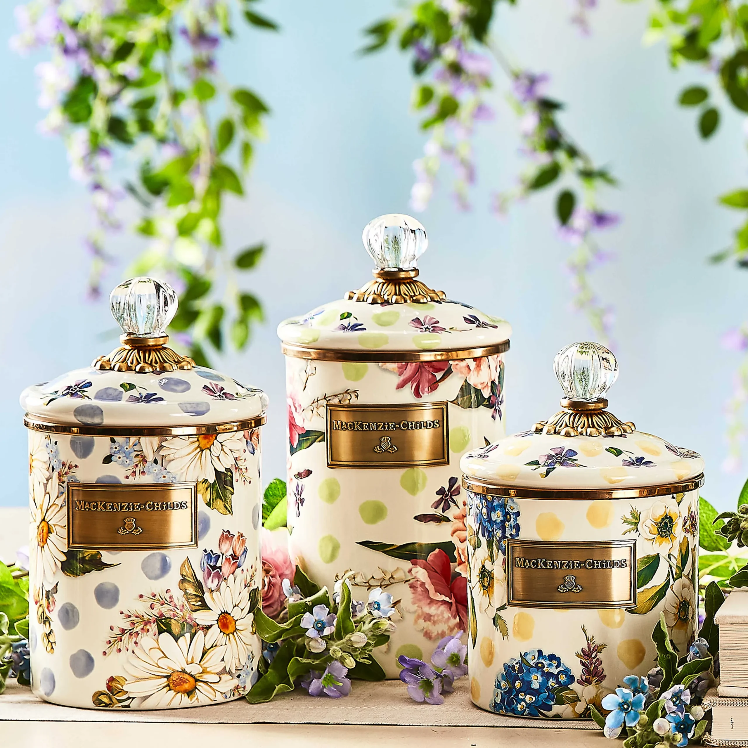 Wildflowers Enamel Medium Canister - Blue|MacKenzie-Childs Sale