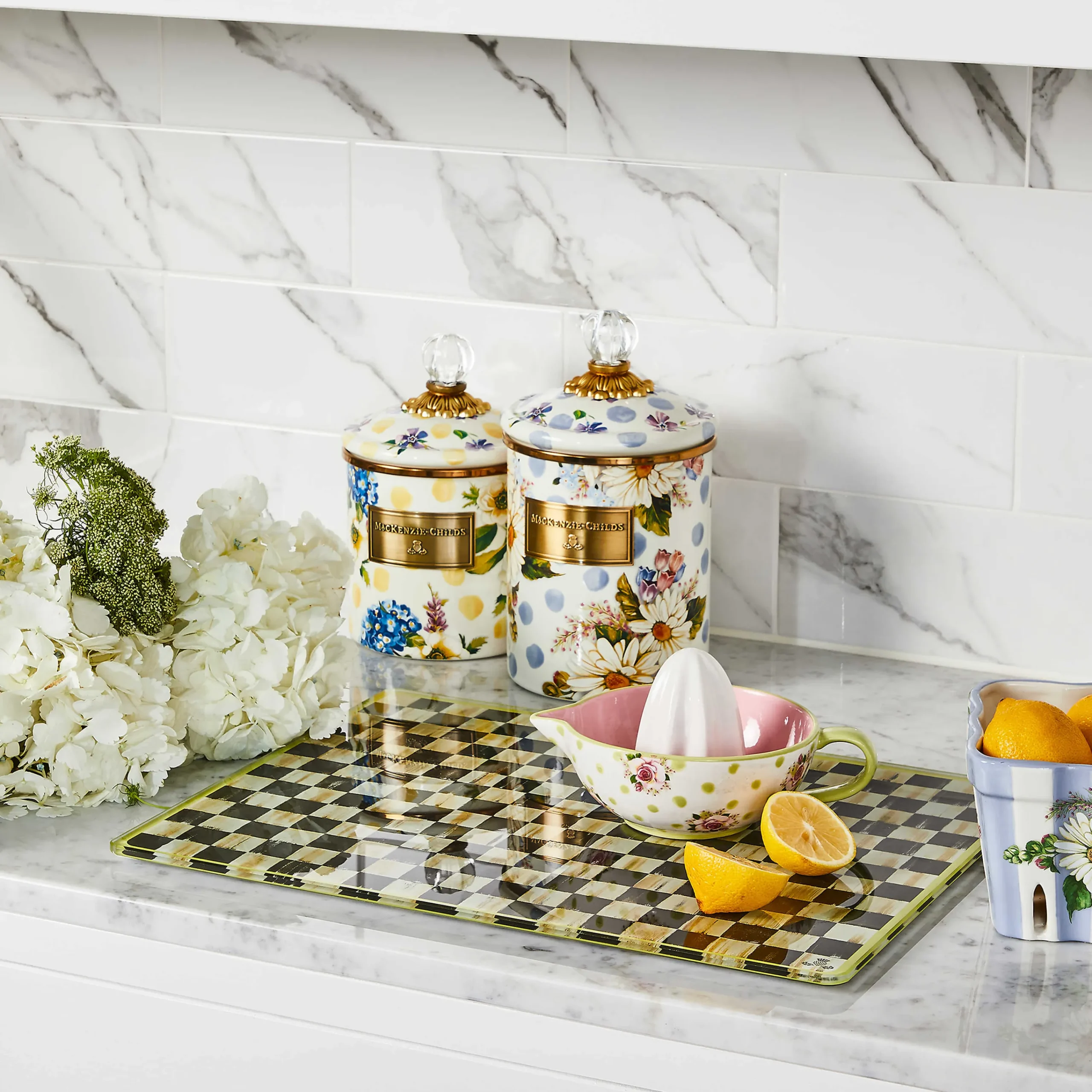 Wildflowers Enamel Medium Canister - Blue|MacKenzie-Childs Sale