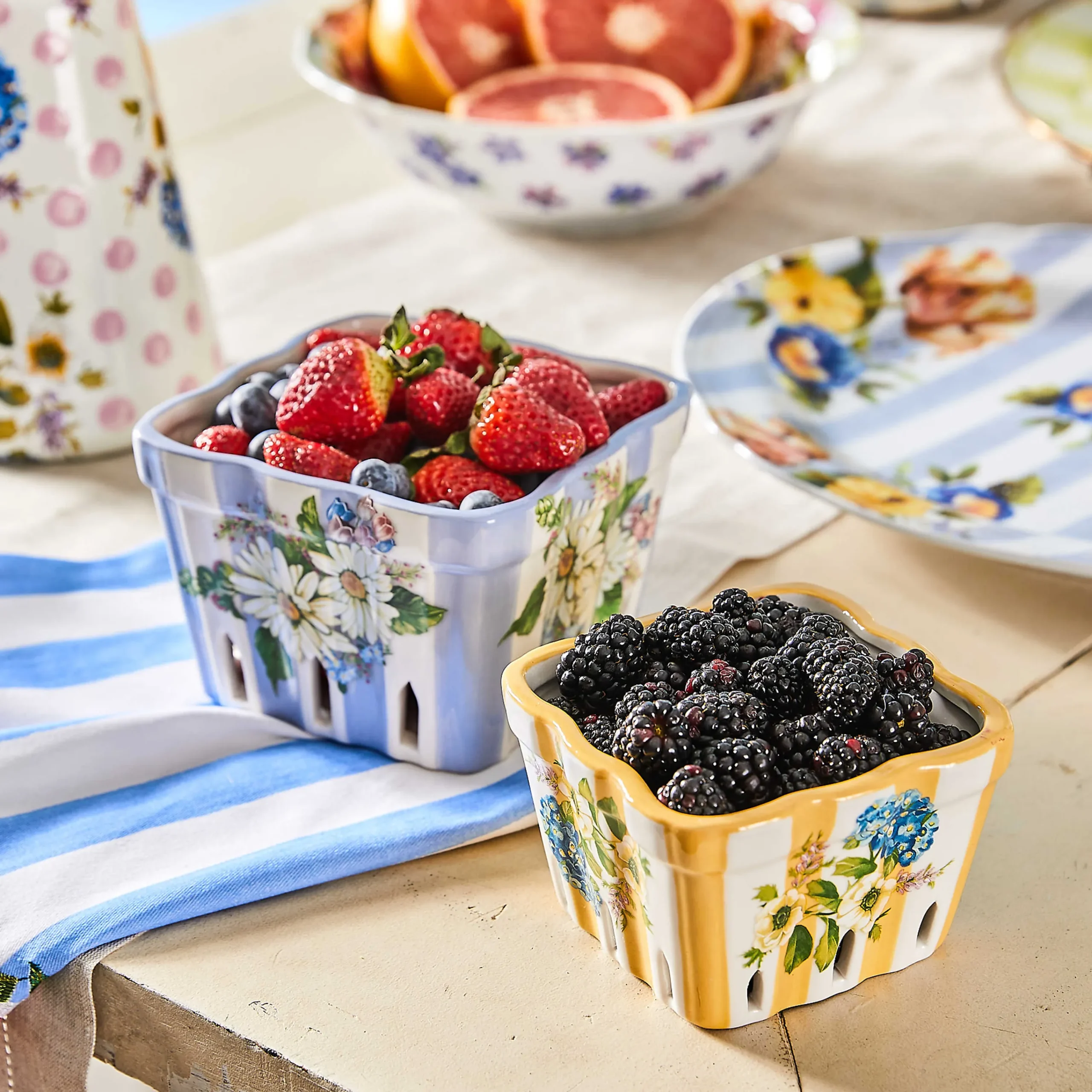 Wildflowers Small Berry Basket - Yellow|MacKenzie-Childs Outlet